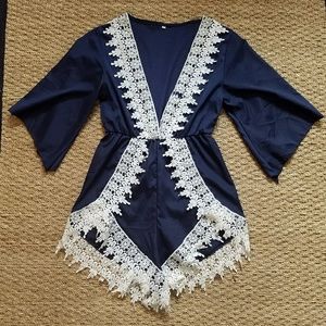 Navy Blue Plunge Neck Romper